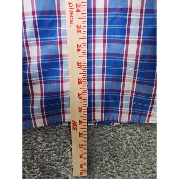 Penguin Button Up Shirt Large Classic Fit Blue Plaid Short Sleeve Casual Mens - Picture 4 of 7